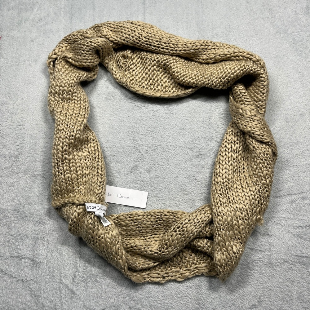BCBGeneration Infinity Scarf Sienna Tan Metallic Chunky Knit GN964611